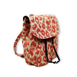 Red Animal Print Backpack Purse, Cinch Bag, Handmade, Leopard, Cheetah, Canvas